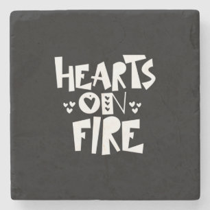 Couple Art Hearts On Fire Stone Coaster
