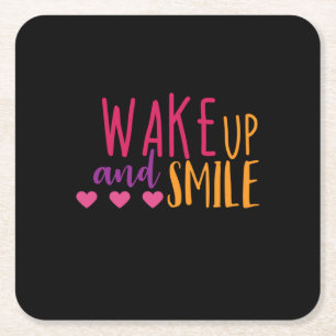 Couple Art Wake Up And Smile Square Paper Coaster