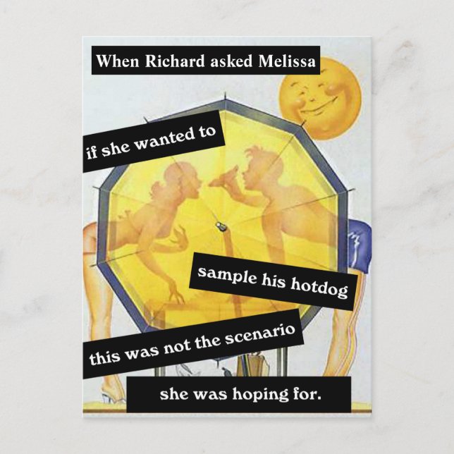 Couple At the Beach with Hotdog Funny Personalized Postcard (Front)