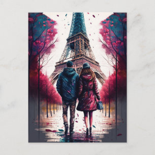 Couple at the Eiffel Tower Paris France  Postcard