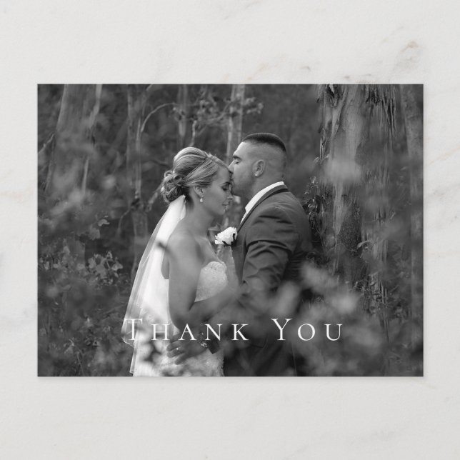 Couple B/W Photo Wedding Thank You Postcard (Front)