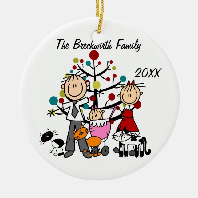 Couple, Baby Girl, Three Cats Holiday Ornament (Front)