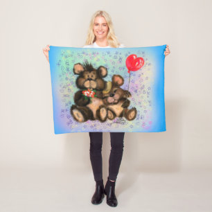 Couple Bear with Heart Balloon Baby Fleece Blanket