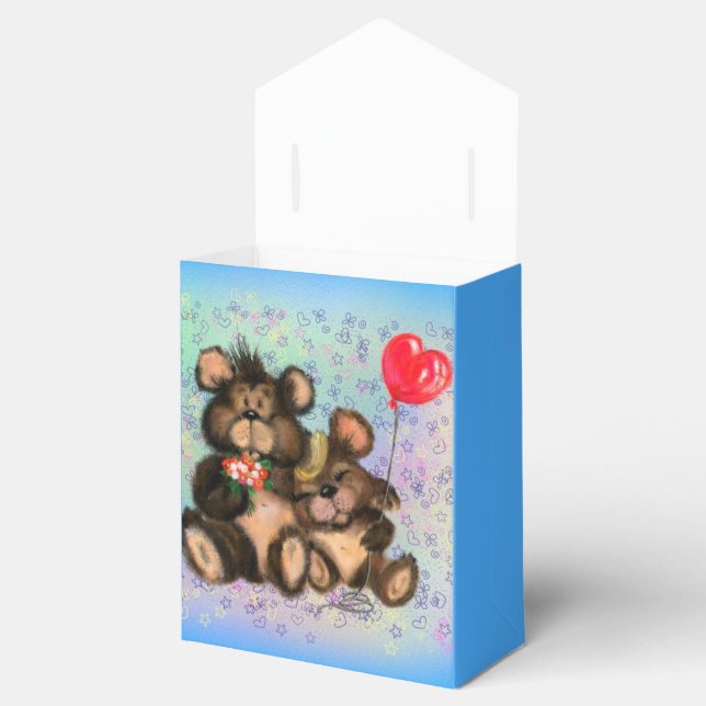 Couple Bear with Heart Balloon Favour Box Gift (Opened)
