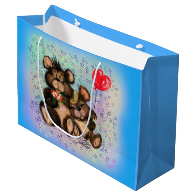 Couple Bear with Heart Balloon Gift Bag (Front Angled)