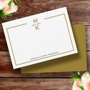 Couple Black Gold Elegant Simple Monogram Card