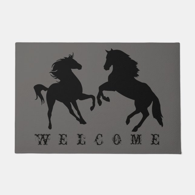 Couple Black Horse Doormat - Custom Colours (Front)