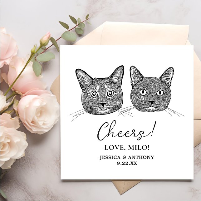 Couple Cat Hand Drawing Personalized Cheers Napkin (Creator Uploaded)