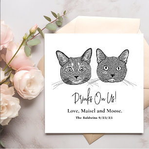 Couple Cat Hand Drawing Personalized Drinks on Me Napkin