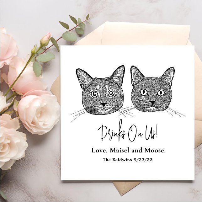 Couple Cat Hand Drawing Personalized Drinks on Me Napkin (Creator Uploaded)