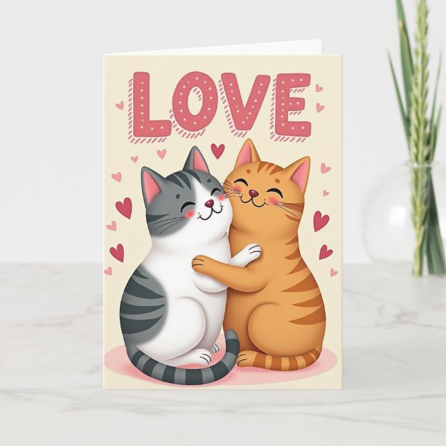 Couple Cats Hugging Love Card (Front)