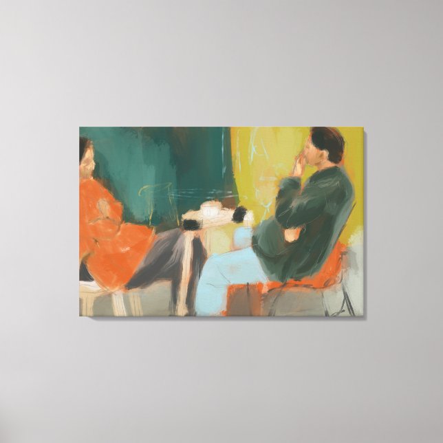 Couple Chatting at Cafe Painting Canvas Print (Front)