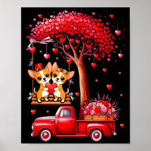 Couple Chihuahuas Valentine Hearts Tree Pickup Tru Poster