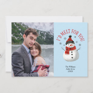 Couple Christmas Snowman Cute Custom Photo Holiday Card