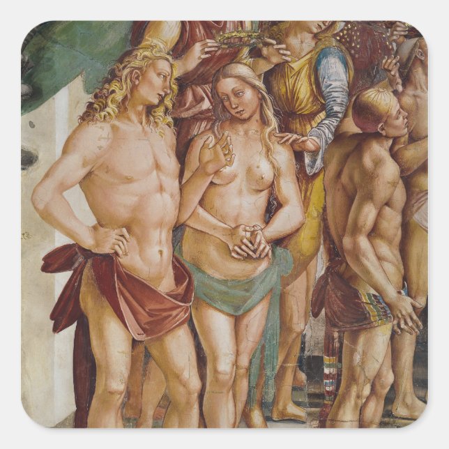 Couple crowned by an angel, detail square sticker (Front)