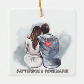 Couple Cuddling - Romantic Back View Ceramic Ornament
