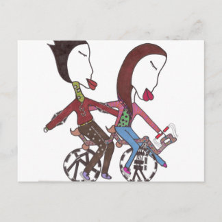 couple cycliste sur carte postale