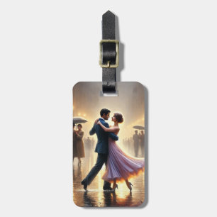Couple dancing in the rain luggage tag