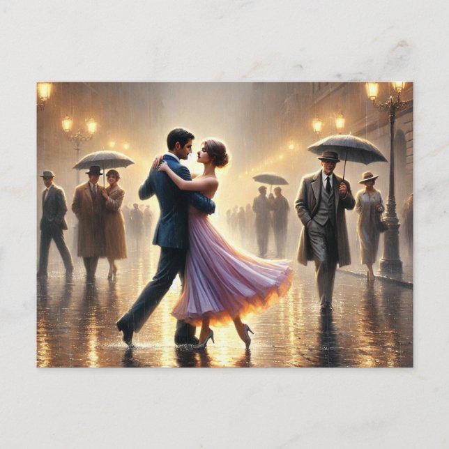 Couple dancing in the rain postcard (Front)