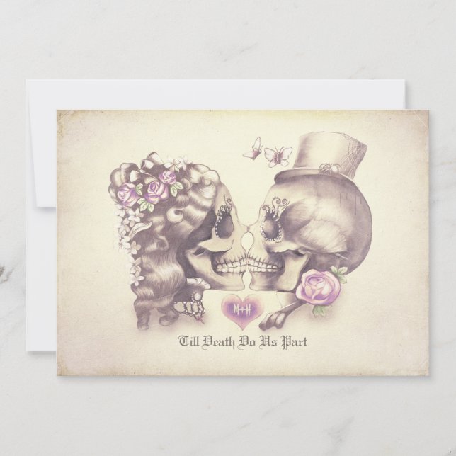 Couple de crâne Jour des invitations de mariage mo (Devant)