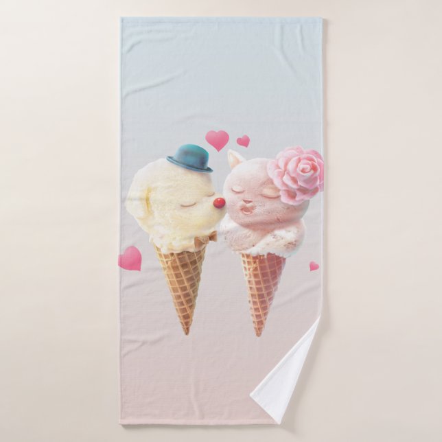 Couple de crème glacée - Amour au premier coup (Serviette de bain)