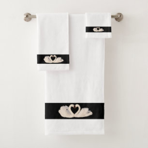 Couple de cygne sur ensemble de serviettes de bain