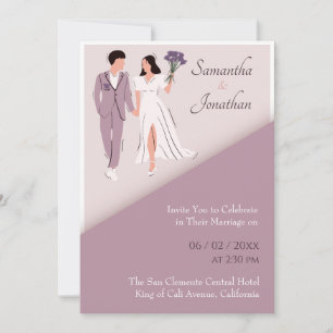 Couple de dessin en violet Faire-part de mariage m
