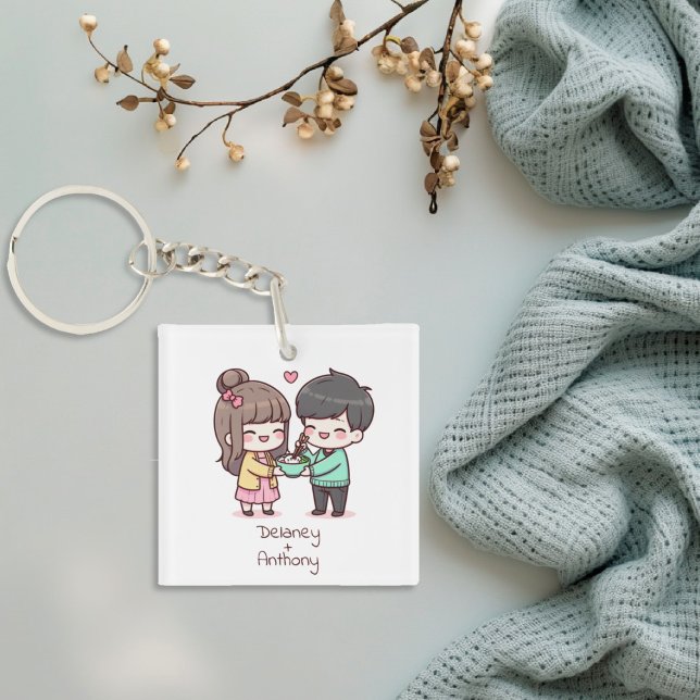 Couple de Dumpling de style Chibi personnalisé mig (Cute Personalized Chibi-Style Dumpling Couple Keychain
)