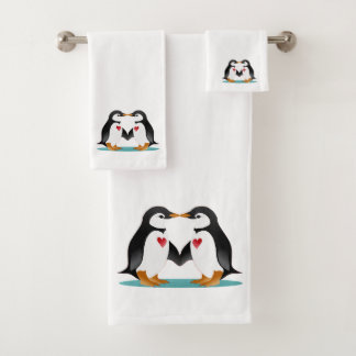 Couple de manchots mignons modernes sur fond blanc