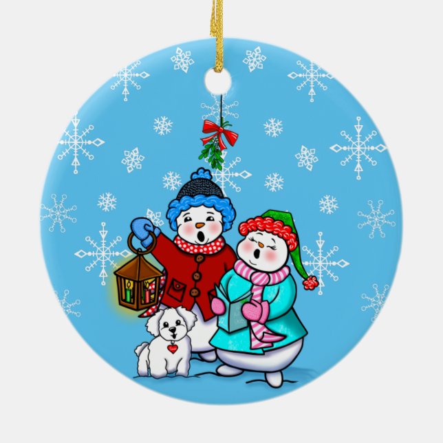 Couple de neige avec ornement de Noël de chien (Dos)