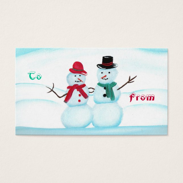 Couple de neige Waving Hi, To, From, holiday, étiq (Devant)