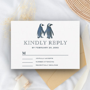 Couple de pingouins mignons romantiques RSVP
