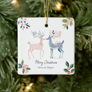 Couple deers Christmas newlyweds engaged Ceramic Ornament