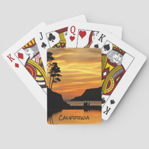 Couple Dog Beach Sunset on California Coast Playing Cards