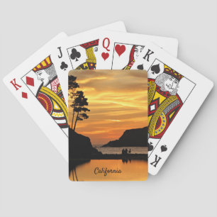 Couple Dog Beach Sunset on California Coast Playing Cards
