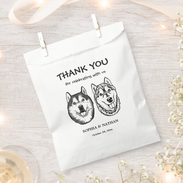 Couple Dog Hand Drawing Personalized Thank You Favour Bag (Clipped)