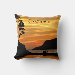 Couple & Dog Romantic Beach Coast Sunset Throw Pillow