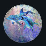 Couple Dolphin Dart Board<br><div class="desc">Couple Dolphin Dartboards - MIGNED Painting - Customizable</div>