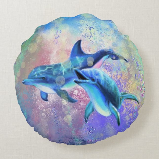 Couple Dolphin Round Pillow (Back)