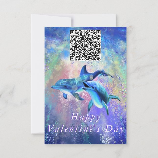 Couple Dolphin Valentine's Day Card Your QR Code (Back)