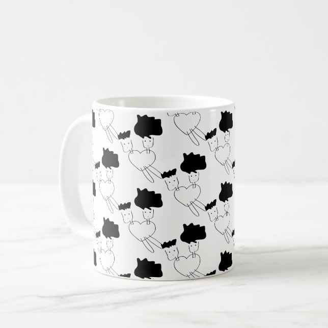 couple doodle pattern coffee mug (Front Left)