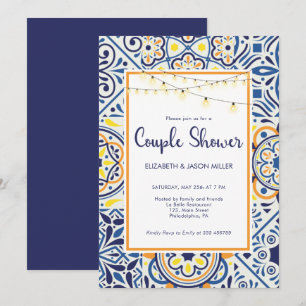 Couple Douche tuiles et lampes à cordes Invitation