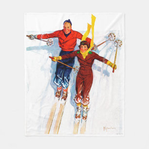 Couple Downhill Skiing Fleece Blanket