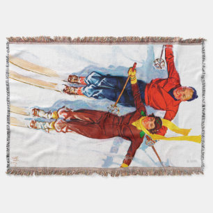 Couple Downhill Skiing Throw Blanket