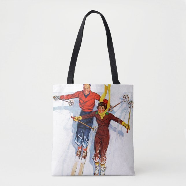 Couple Downhill Skiing Tote Bag (Front)