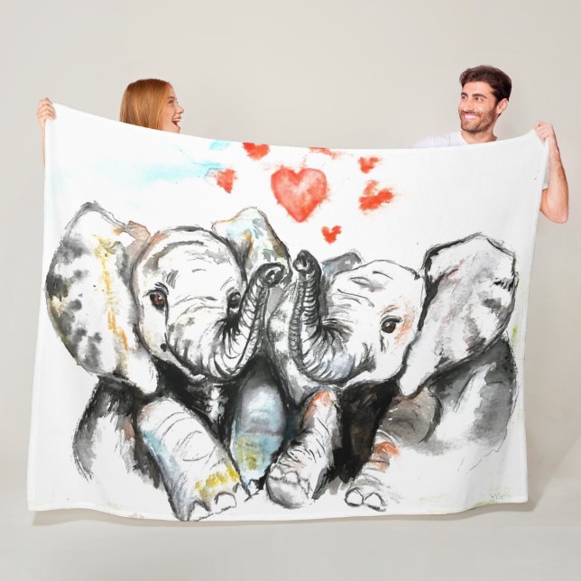 Couple Elephant Fleece Blanket Painting (In Situ)