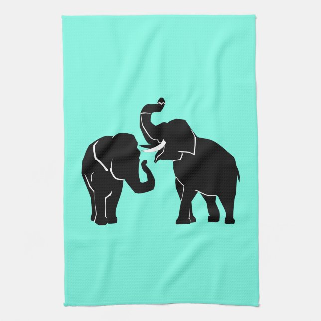 Couple Elephant Kitchen Towel - Choose Colour (Vertical)