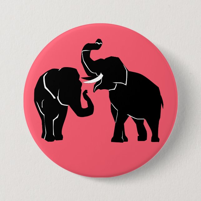 Couple Elephants Pink Button - Choose Colour (Front)