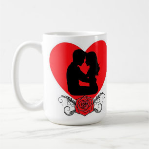 Couple Embracing In Red Heart With Ornate Rose Coffee Mug
