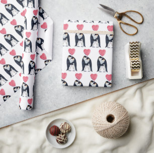 Couple Emperor Penguin Heart Valentine's Day Wrapping Paper